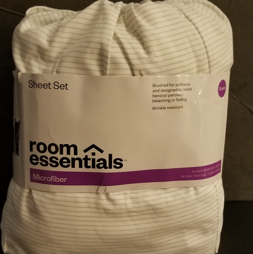 NEW Room Essentials Queen Microfiber Sheet Set Gray Stripe